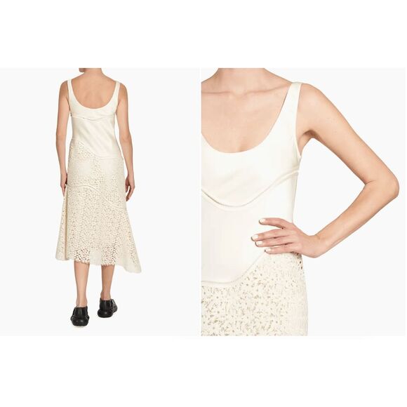 NWT Jil Sander Scoop Neck Floral Lace Asymmetric Midi-Dress Size 38 (US 8) - Picture 2 of 14